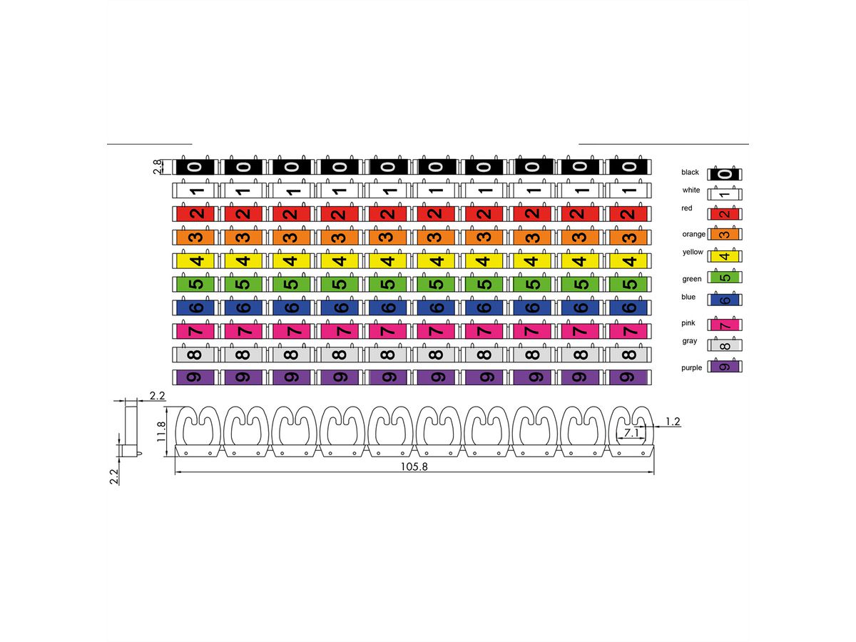 VALUE Set de marqueurs pour câbles patch, 10x 10 pièces, 5 - 6,5 mm, multicolore