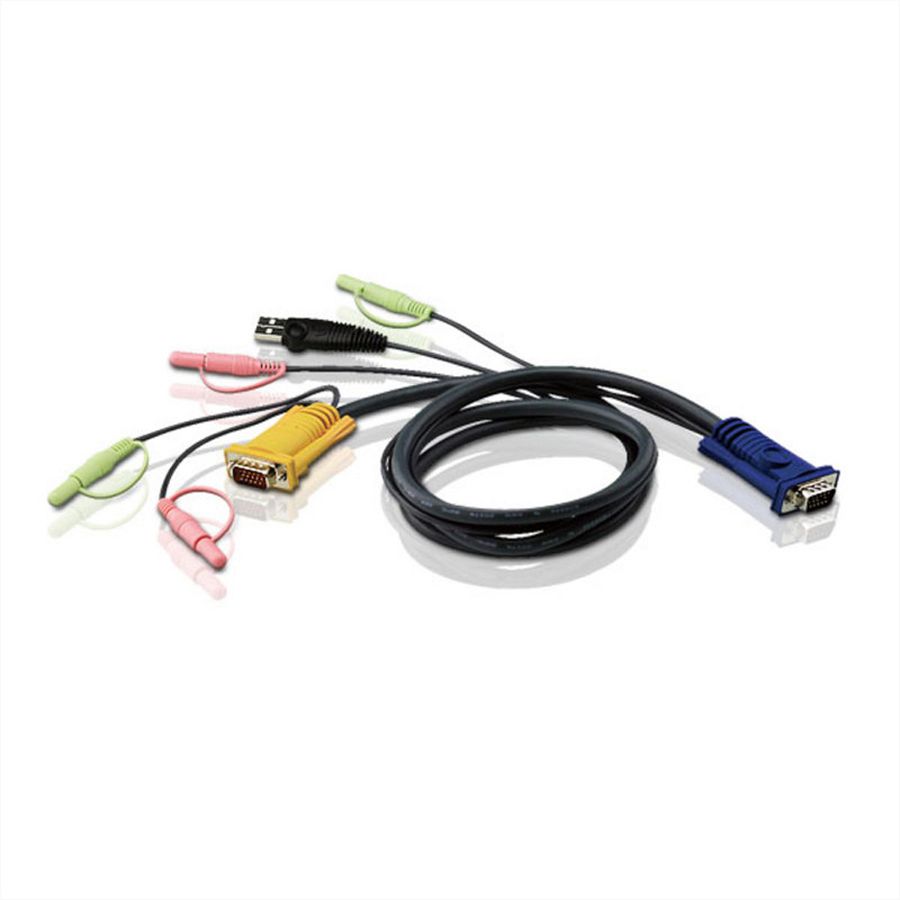 ATEN 2L-5302U Câble KVM VGA, USB et Audio, noir, 1,8 m