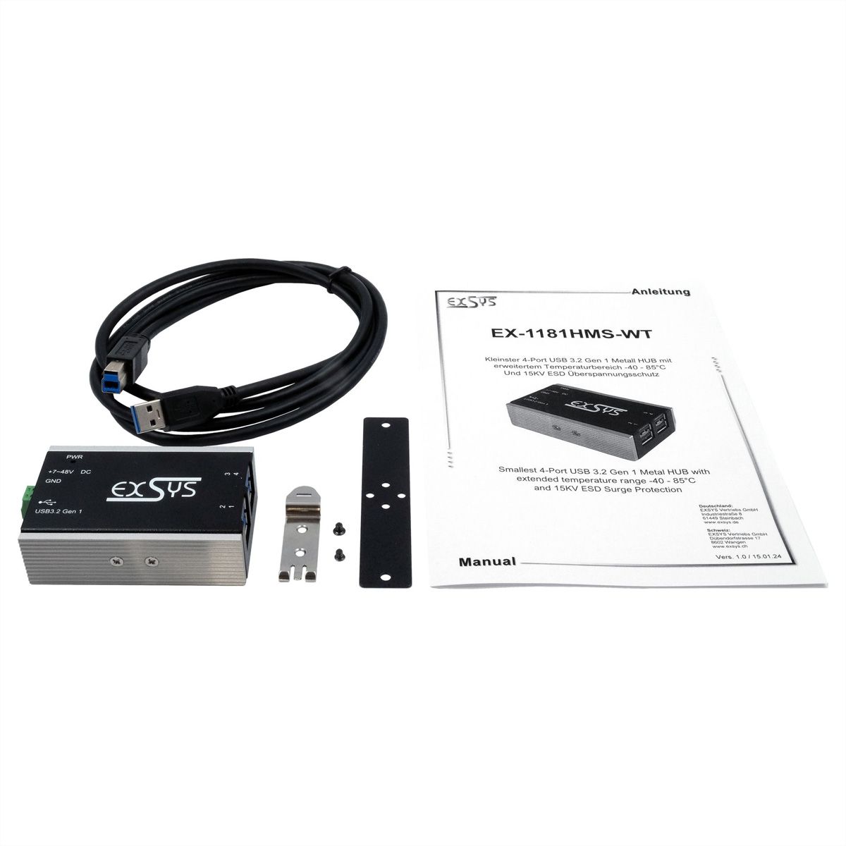 EXSYS EX-1181HMS-WT Petit hub métallique USB 3.2 Gen 1 à 4 ports