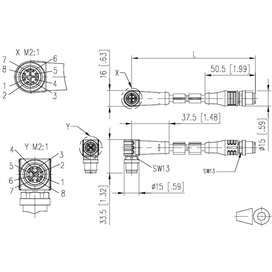 METZ CONNECT Câble Ethernet industriel M12 droit-coudé, codage X, 5 m