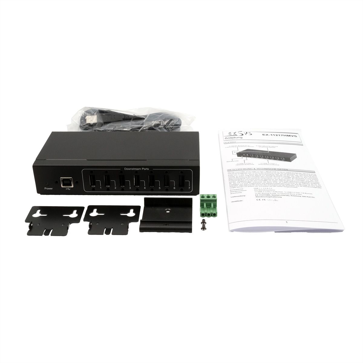 EXSYS EX-11217HMVS HUB 7 ports USB 2.0 métal avec alimentation 5V/2A Genesys Chipset