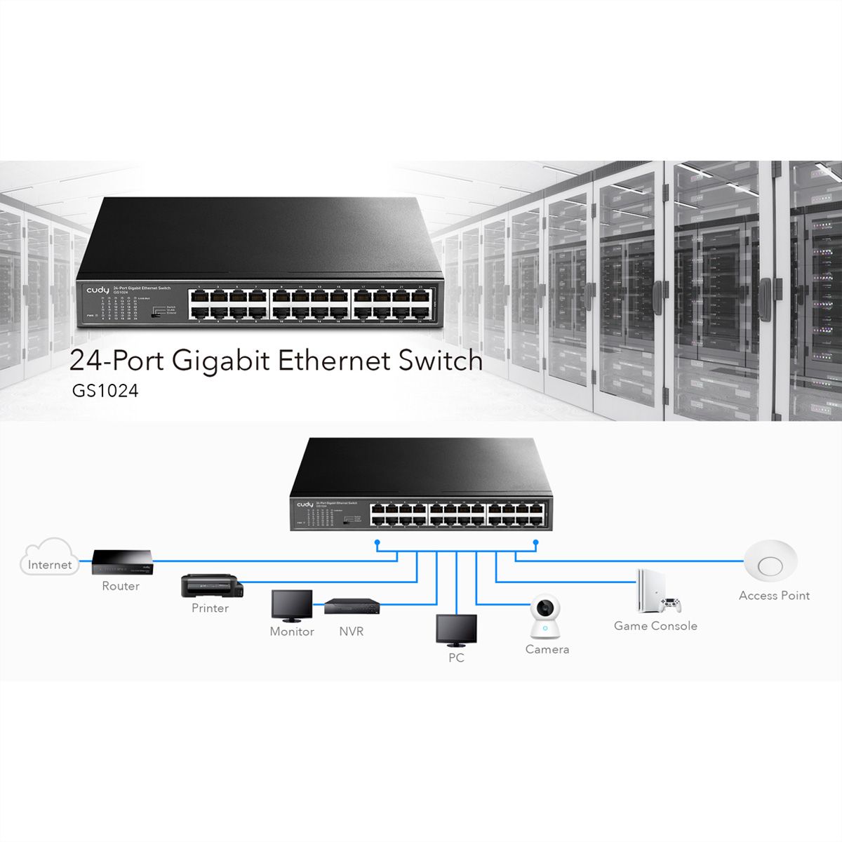 CUDY GS1024 Switch 24 ports Gigabit métal