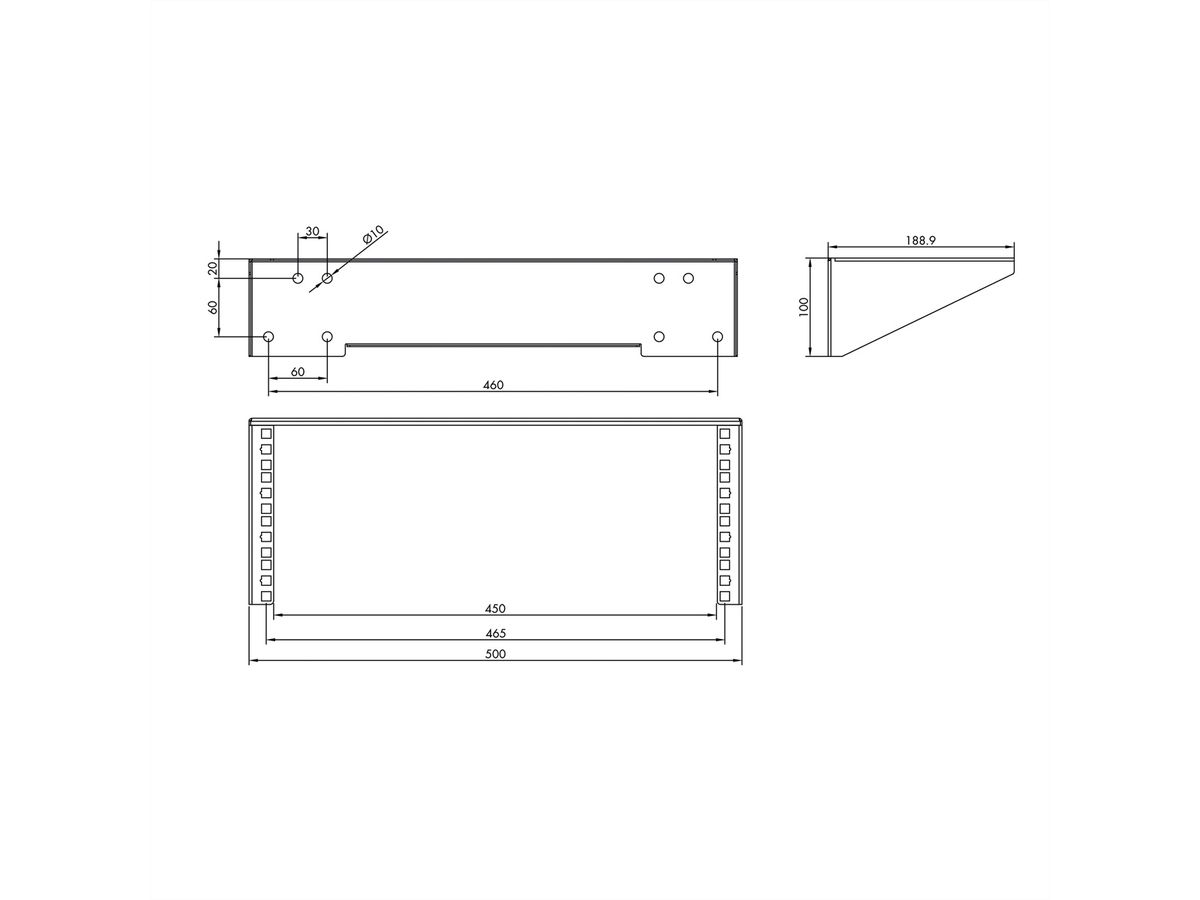 Support 19" mural / sous le bureau, 4 UH, noir