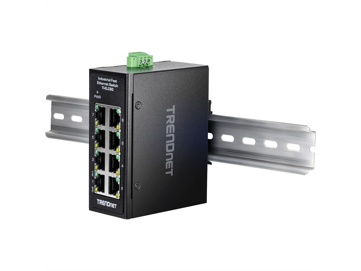 TRENDnet TI-ELC80 Mini switch industriel rail DIN, Fast Ethernet à 8 ports