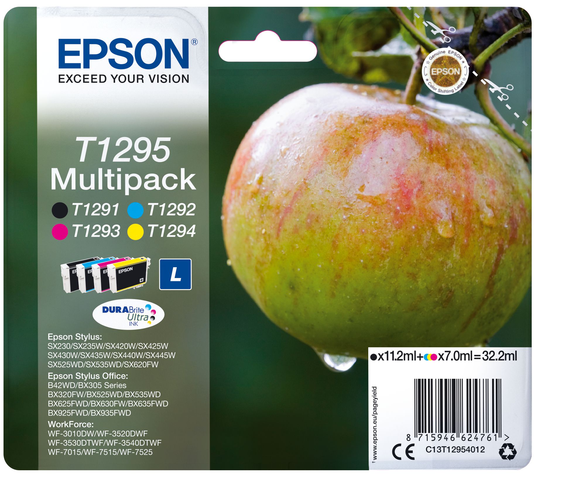 Epson Apple Multipack "Pomme" (T1295) - Encre DURABrite Ultra N, C, M, J