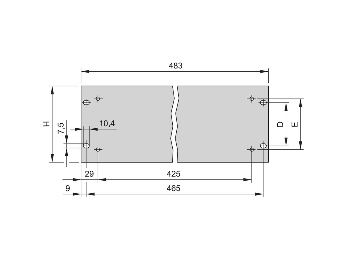 SCHROFF Face avant 19" avec trous pour poignées, 5 U, 3 mm, alu, anodisé, bords non traités