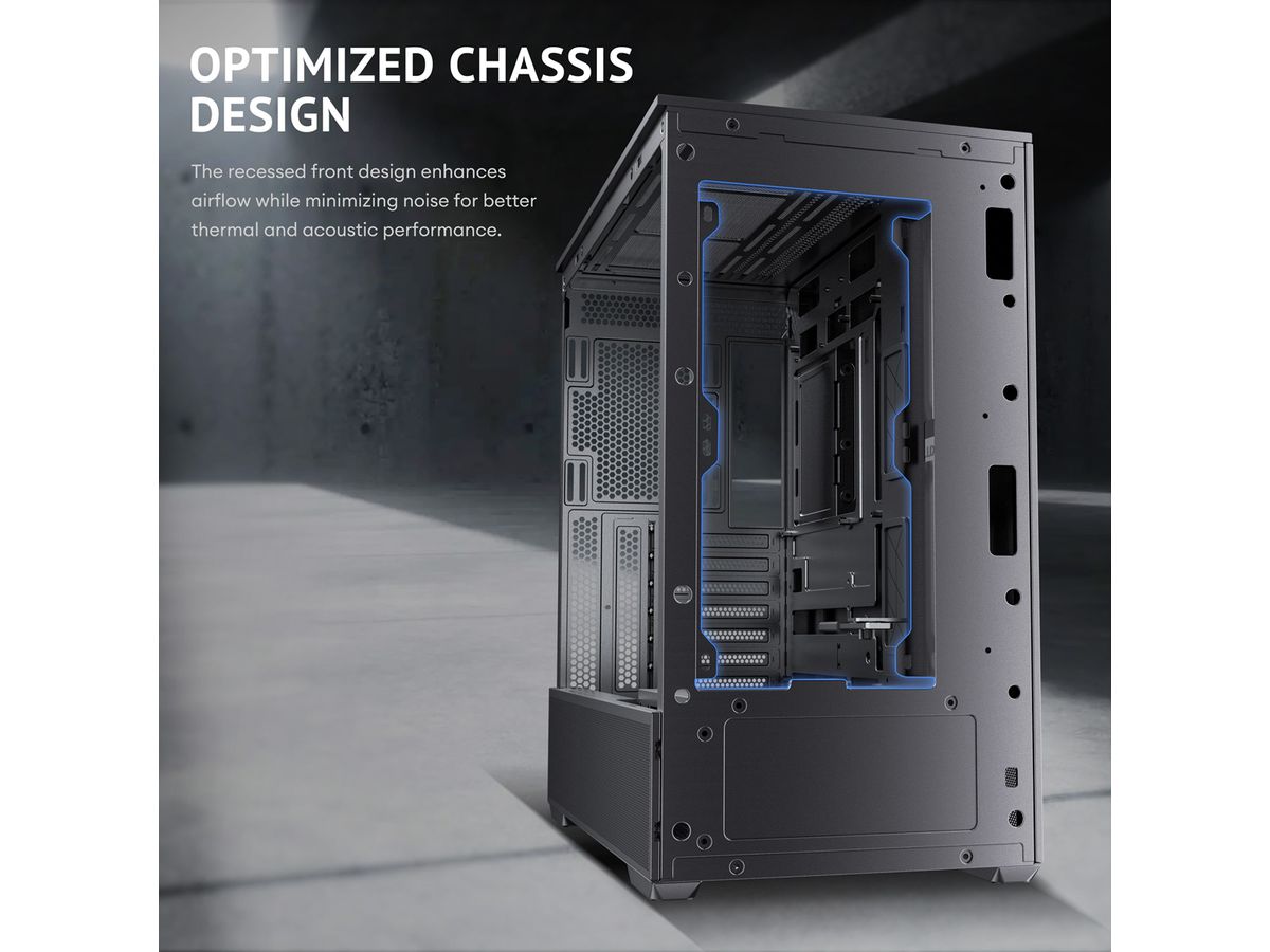 ANTEC FLUX Rear ATX/Micro-ATX/ITX Boîtier PC Midi Tower, noir