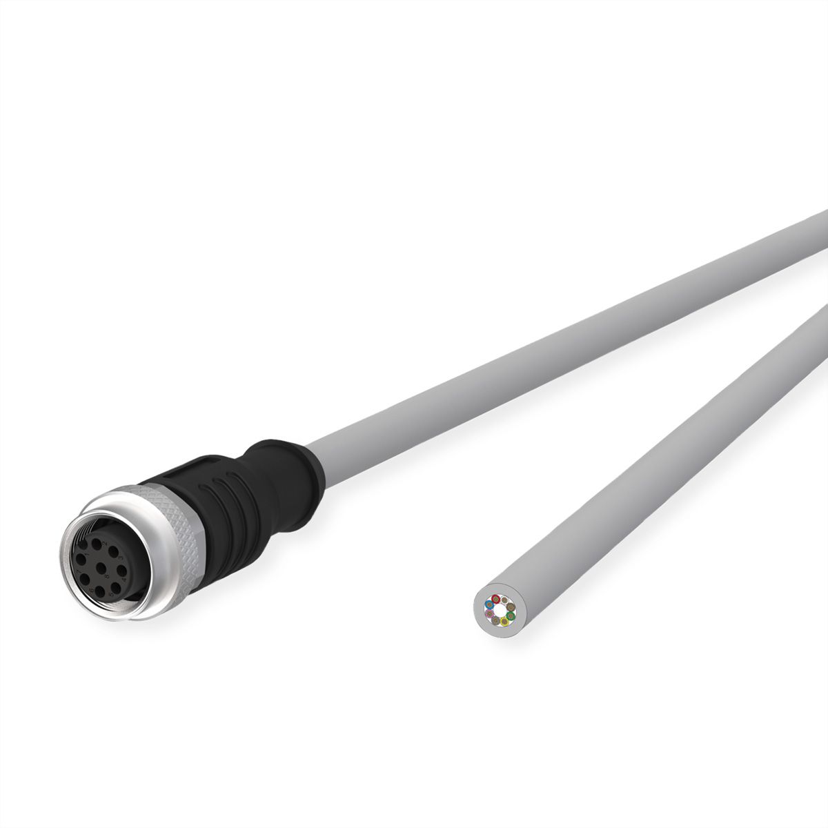 METZ CONNECT Câble de capteur/actionneur M12, codage A, M12 connecteur femelle droit - extrémité ouverte, gris, 10 m