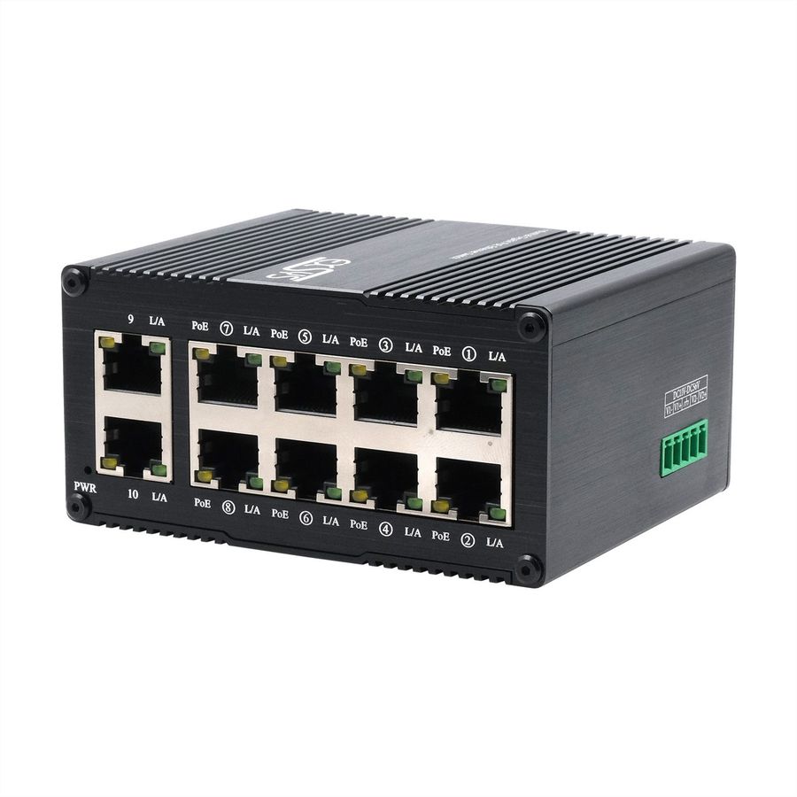 EXSYS EX-62026PoE Mini-commutateur Gigabit PoE industriel à 10 ports, 8x PoE + 2x 10/100/1000Tx