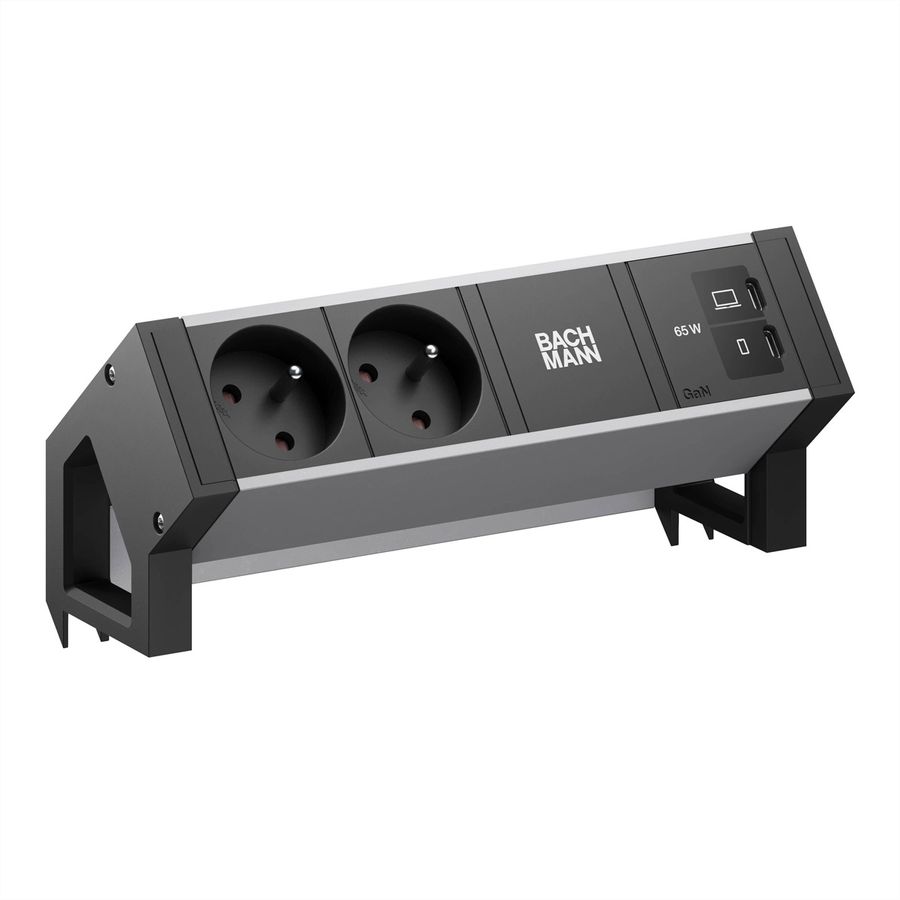 BACHMANN DESK2 ALU BLACK 2xUTE, 1xUSB C/C 65W L=0,2m