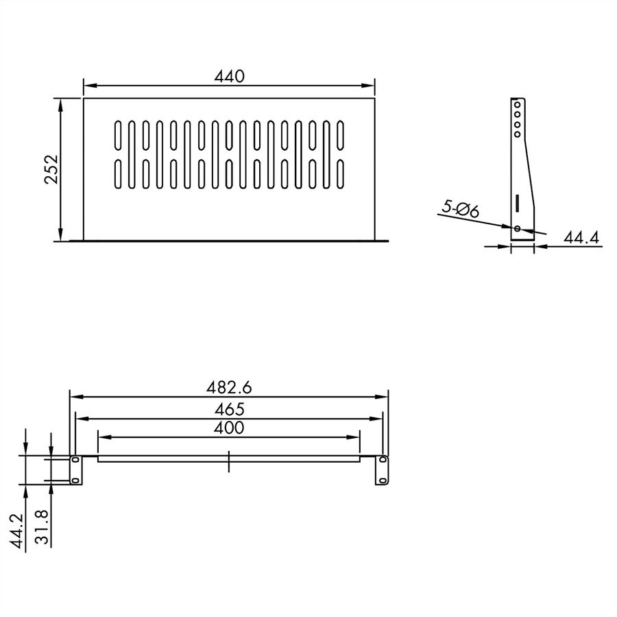 VALUE Etagère 19", 485 x 250 mm, 1 U, max. 10 kg, forme en U, noir