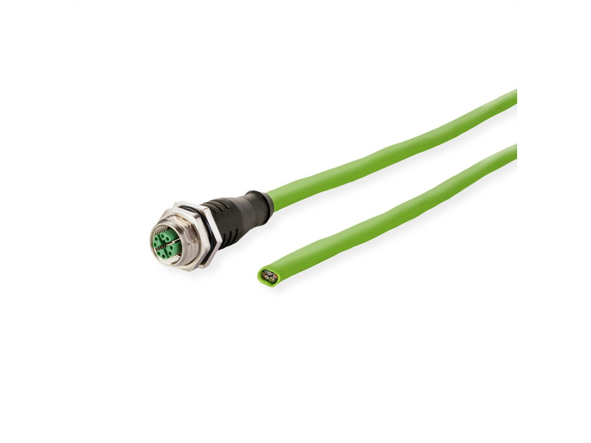 METZ CONNECT Câble Ethernet industriel M12, codage X, M12 connecteur femelle droit - extrémité ouverte, PUR, 0,5 m