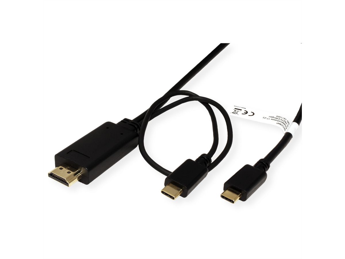 ROLINE Câble adaptateur type C - HDMI + USB C, M/M, 1 m