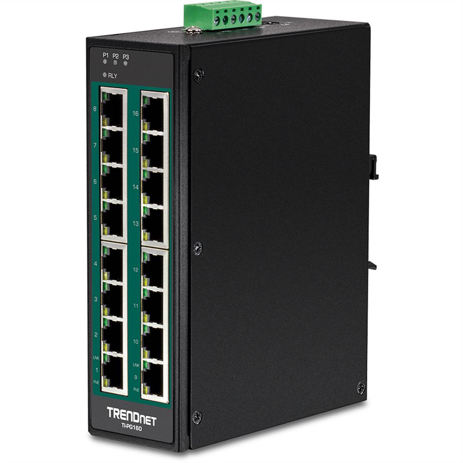 TRENDnet TI-PG160 Switch Rail DIN PoE+ Gigabit industriel à 16 ports