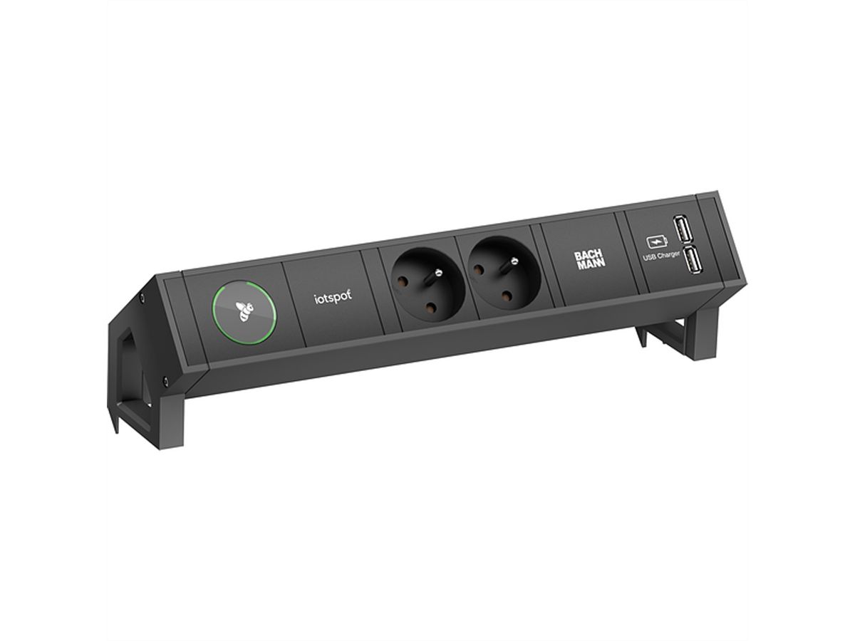 BACHMANN DESK2 1xiotspot 2xUTE 1xUSB Charger 0,2m GST18, RAL9005