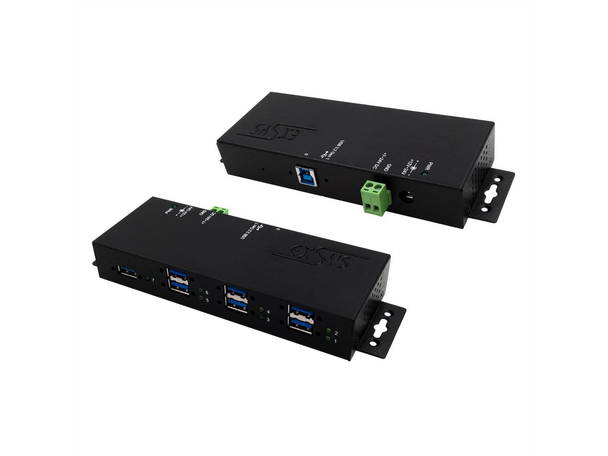 EXSYS EX-1517HMVS Hub métallique géré USB 3.2 Gen1 à 7 ports, protection de surtension 15KV ESD