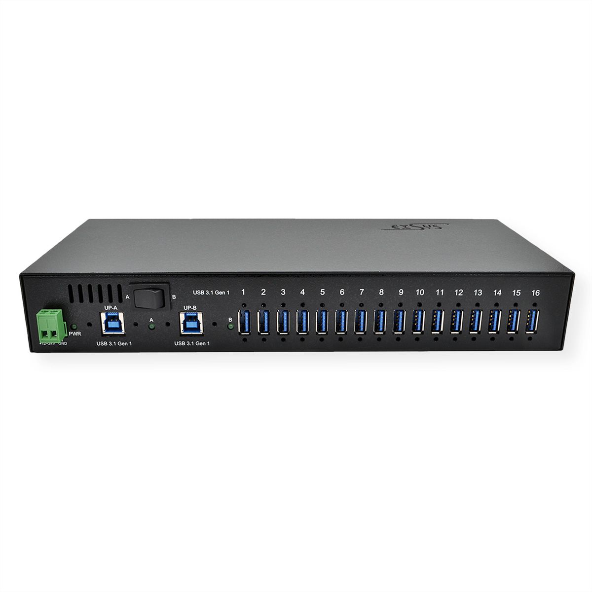 EXSYS EX-1116HMVS Hub USB 3.2 Gen1 à 16 ports, protection de surtension et kit rail DIN