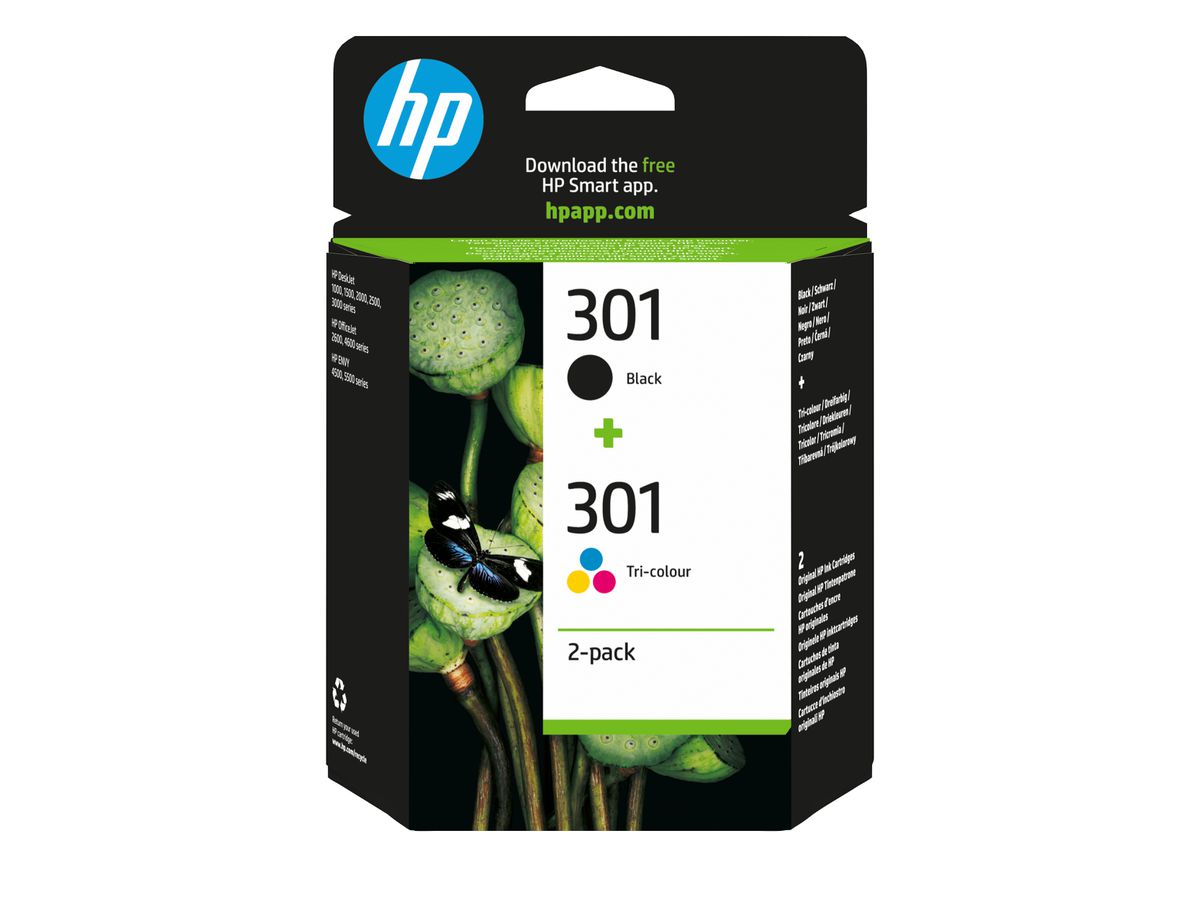 HP 301 pack de 2 cartouches d'encre noir/trois couleurs authentiques