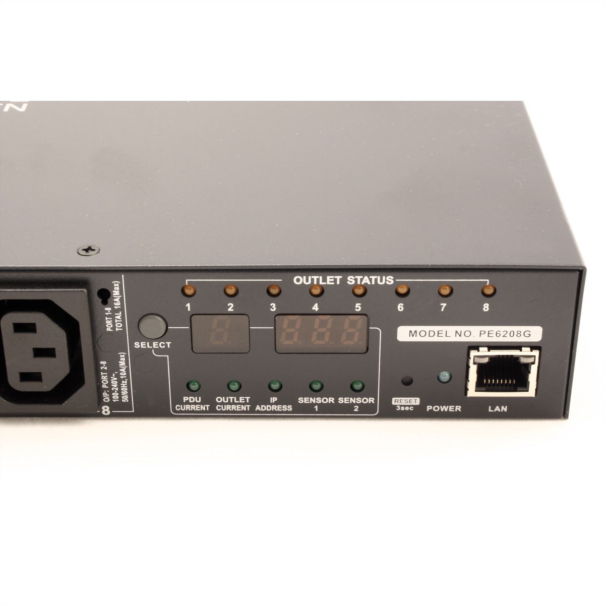 ATEN  PE6208G Multiprise IP, 8 ports, 1U, 7xC13 + 1xC19, 16A, avec compteur