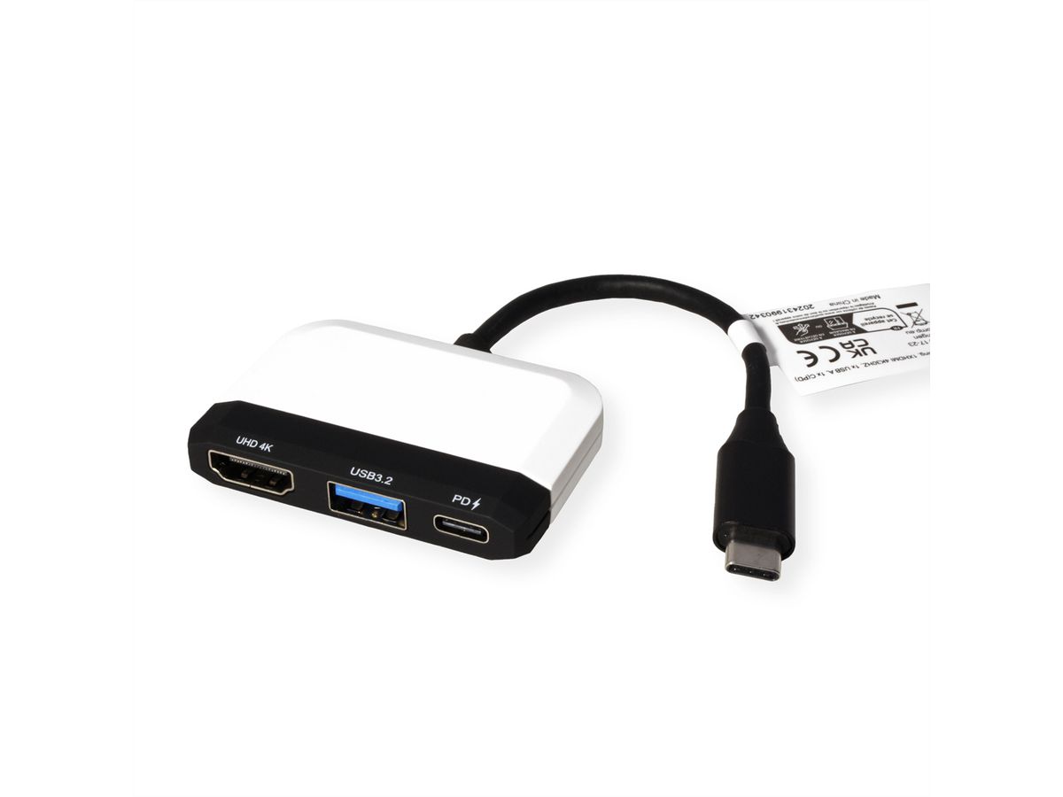 VALUE Adaptateur USB type C - HDMI, USB 3.2 Gen 1 type A + type C PD