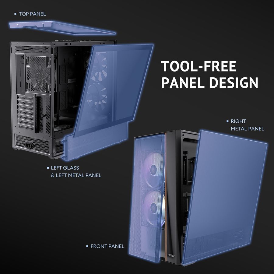 ANTEC FLUX Rear ATX/Micro-ATX/ITX Boîtier PC Midi Tower, noir