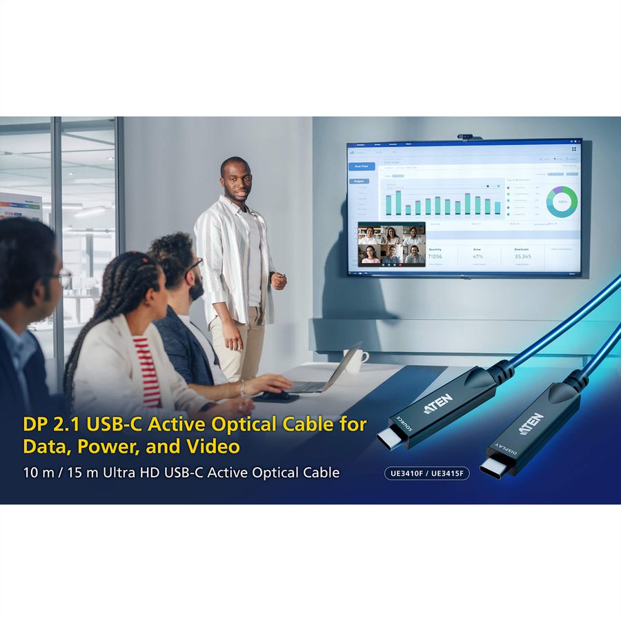 ATEN UE3410F Câble optique actif USB-C Ultra HD, noir, 10 m