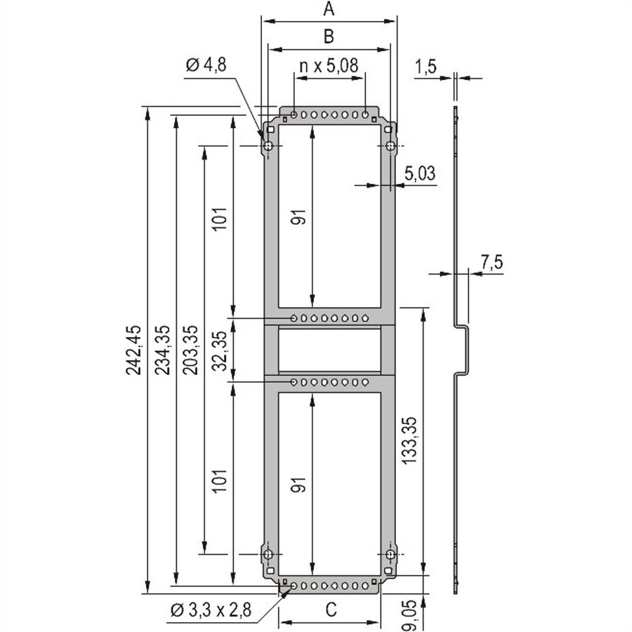Unité enfichable de type cadre SCHROFF, panneau arrière, découpe pour connecteurs multiples, 6 U, 10 HP