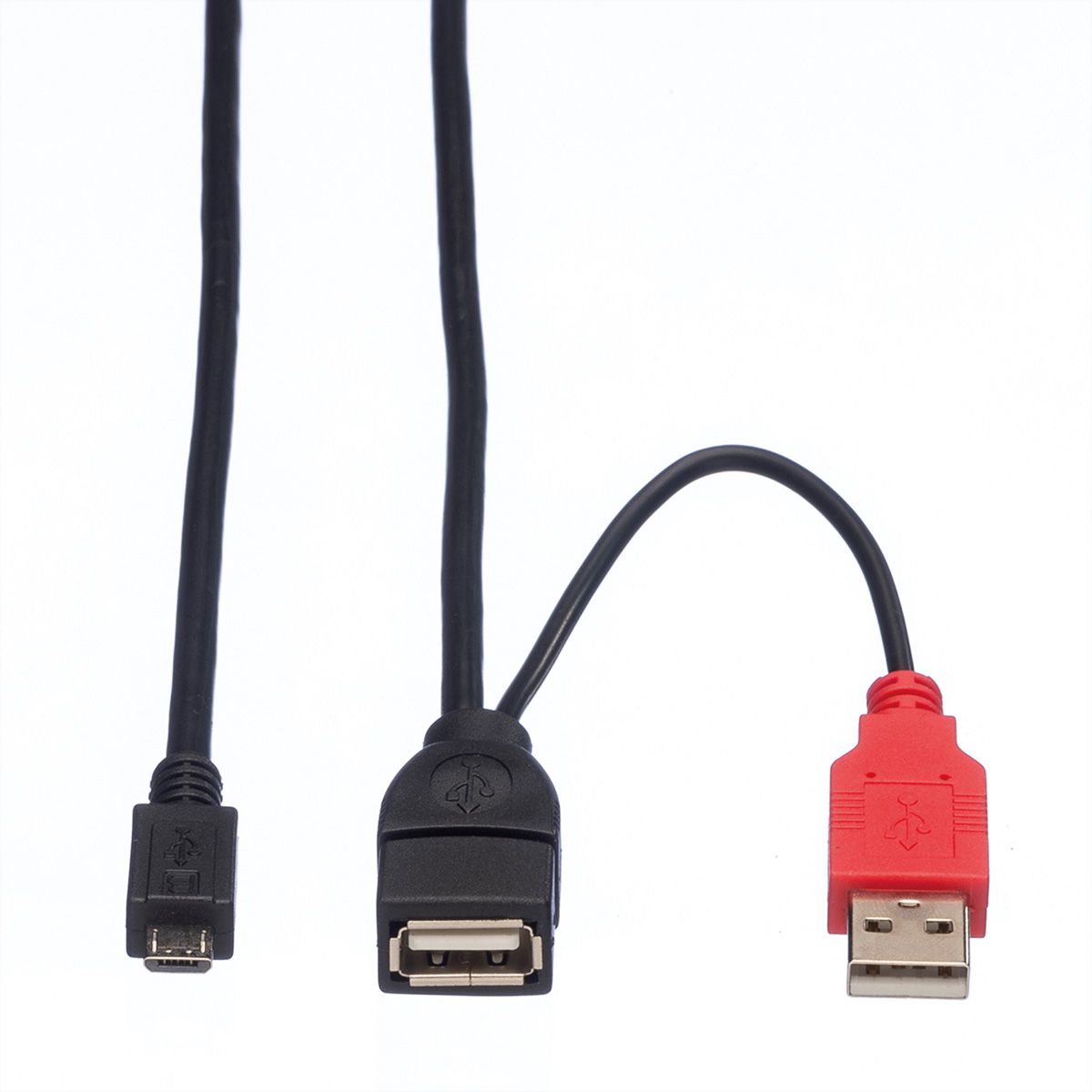ROLINE Câble USB 2.0 en Y, 2x Type A (M/F) - Micro B M, 1 m