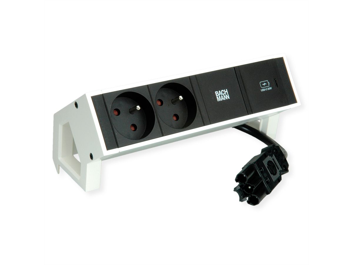 BACHMANN DESK2 2xUTE 1xUSB C 30W 0,2m GST18 RAL9010