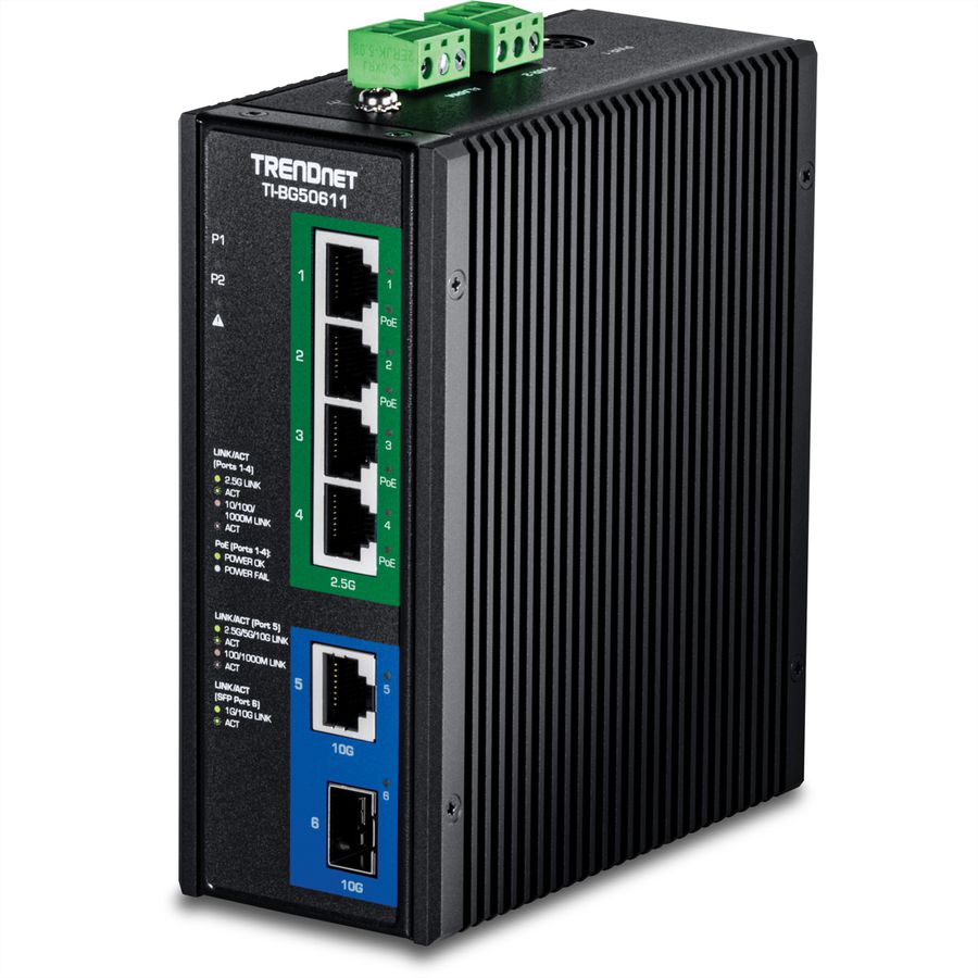 TRENDnet TI-BG50611 Switch Rail DIN PoE++ industriel 2,5G à 6 ports avec ports 10G