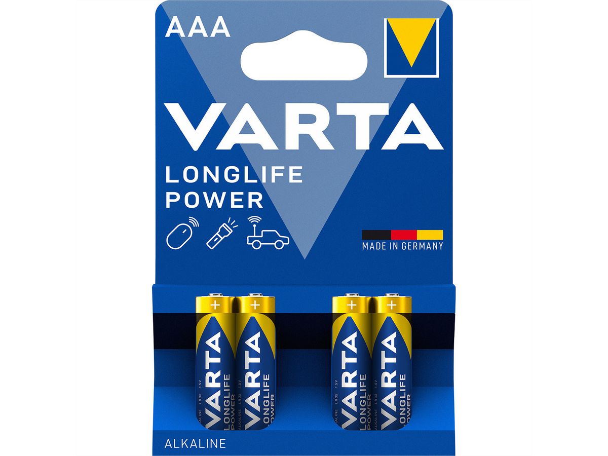 VARTA Piles Micro AM-4, AAA, LR03, pack de 4, 1,5V, en Blister