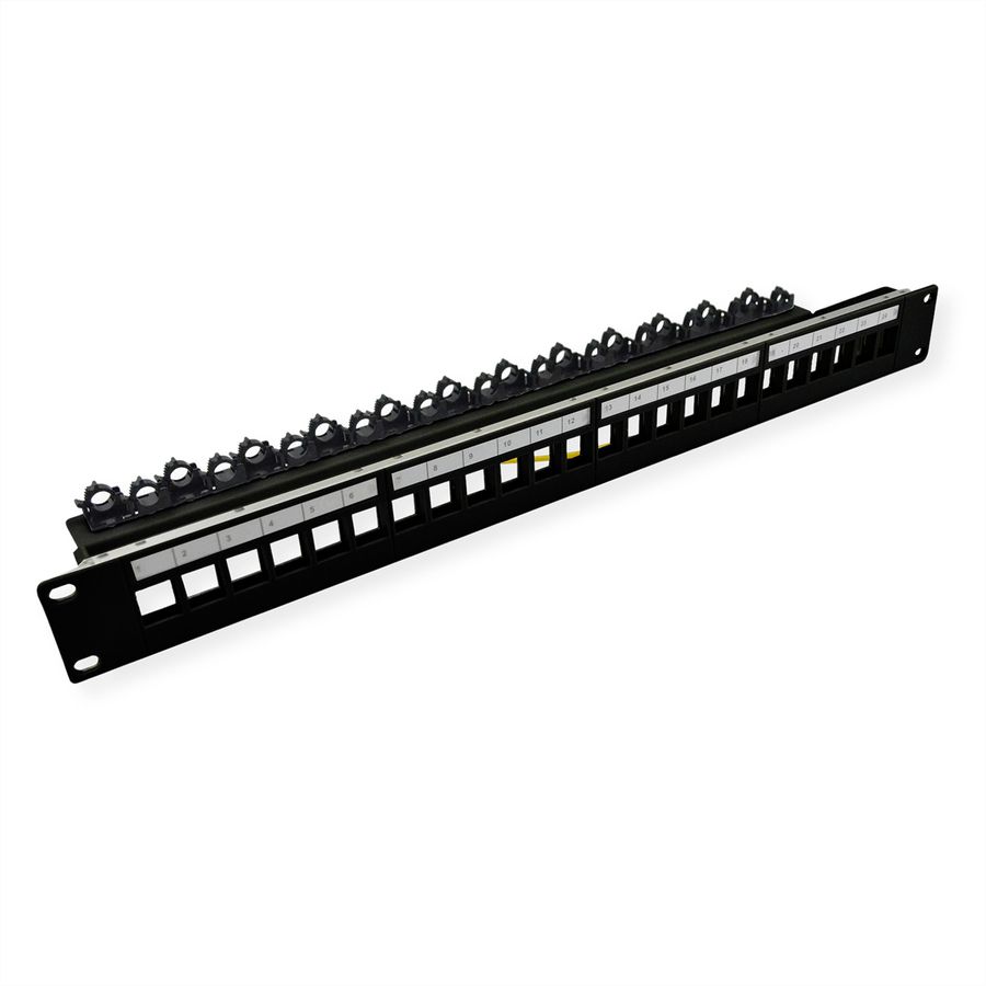ROLINE Panneau de brassage 19" vide pour Keystone, 24 ports blindés, Fixation par clip, noir