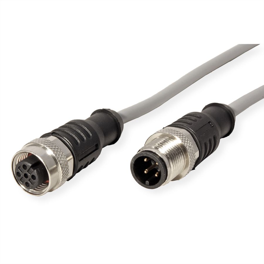 METZ CONNECT Câble de capteur/actionneur M12, codage A, M12 connecteur droit - M12 connecteur femelle droit, gris, 5 m