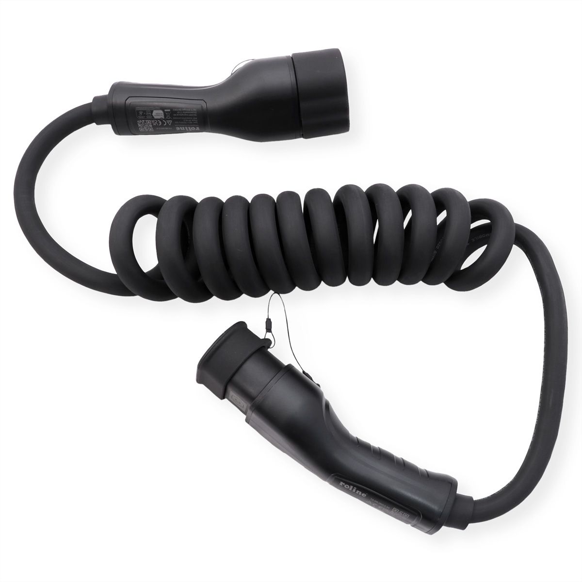 ROLINE Câble de recharge VE type2, 3-Phases, 480VAC (3P+N+E), 32 A, 22 kW, spirale (max. 2m)
