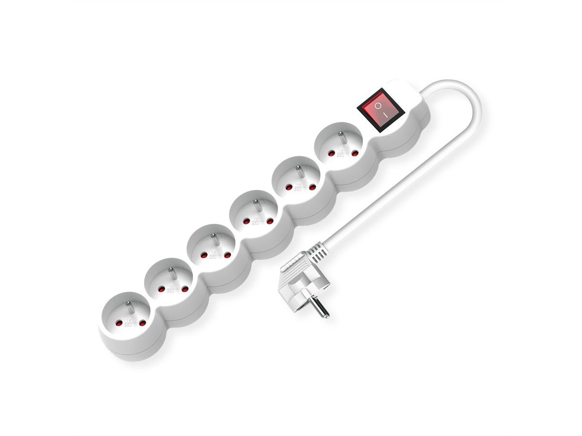 VALUE Prise multiple, 6x UTE avec interrupteur, blanc, 1,5 m