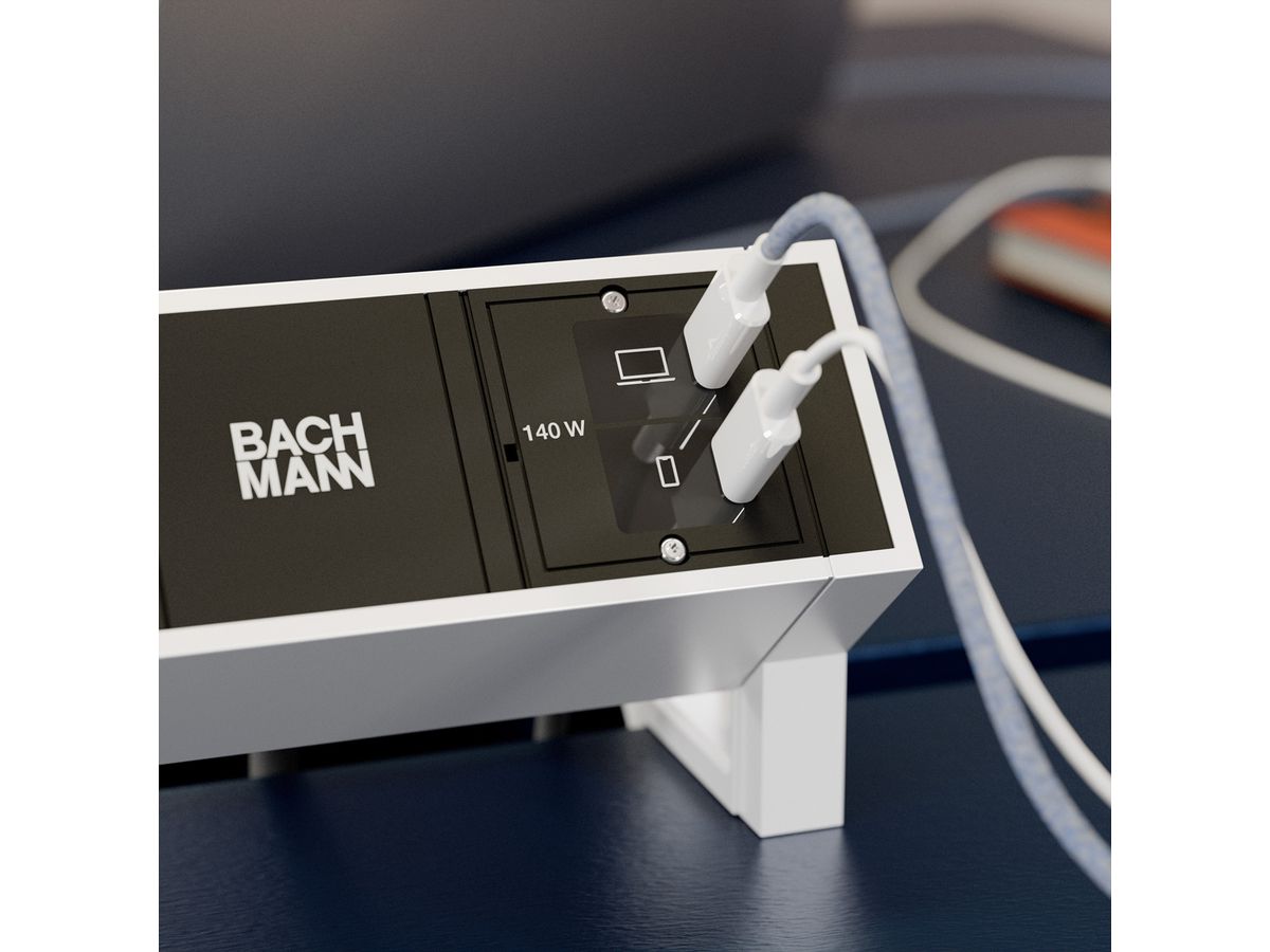 BACHMANN Module Custom USB Chargeur C/C/C, avec adaptateur secteur