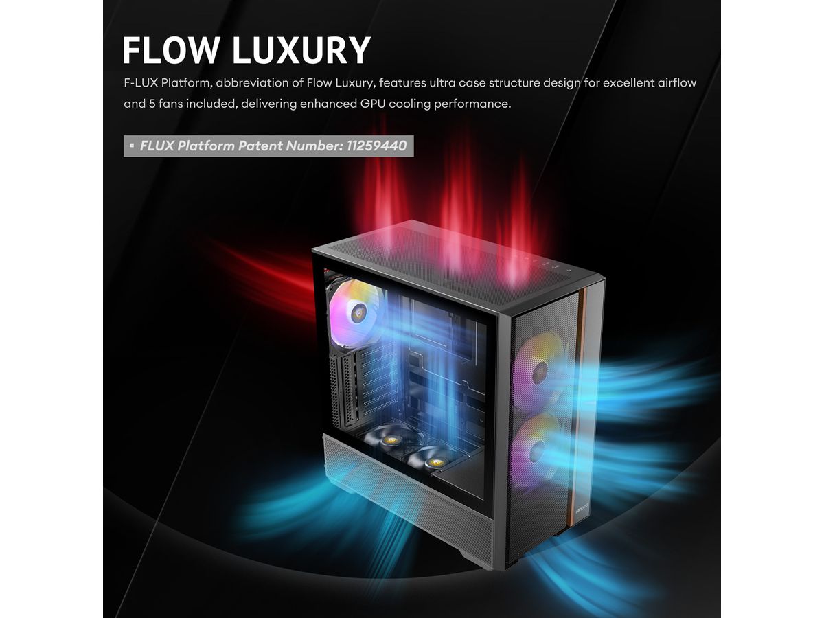 ANTEC FLUX Rear ATX/Micro-ATX/ITX Boîtier PC Midi Tower, noir