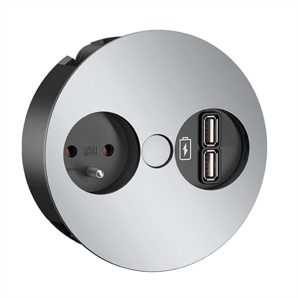 BACHMANN TWIST Prise 1x UTE, chargeur USB, chrome, 0,2 m