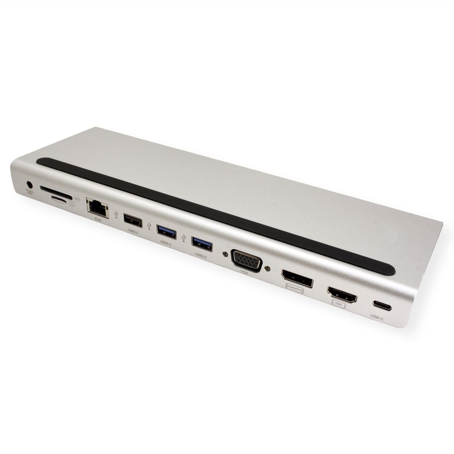 VALUE Station d‘accueil USB-C multiports, 4K HDMI/DP, VGA, USB, Card Reader, PD, Gigabit Ethernet, Audio