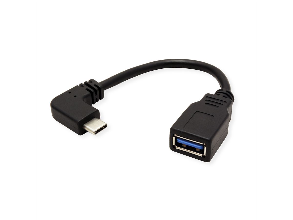 ROLINE Câble USB 3.2 Gen 1 type C coudé à 90° - A, M/F, noir, 0,15 m