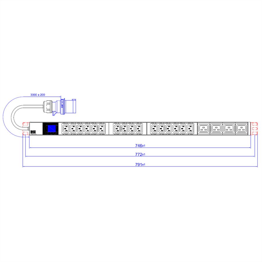 BACHMANN BN0500 19" PDU 1UH 16xC13 4xC19, CEE 16A, bleu