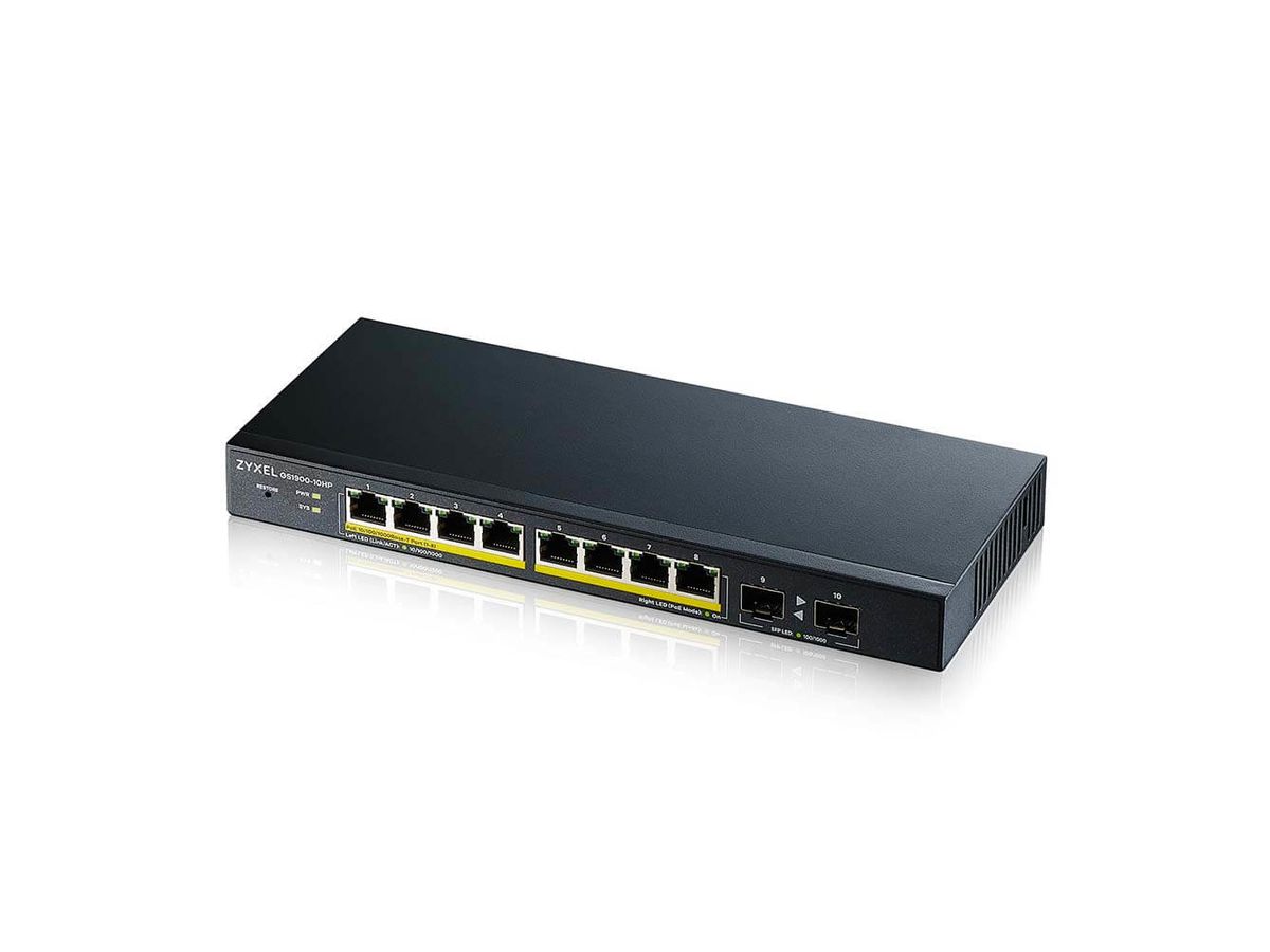 Zyxel GS1900-10HP Géré L2 Gigabit Ethernet (10/100/1000) Connexion Ethernet, supportant l'alimentation via ce port (PoE) Noir