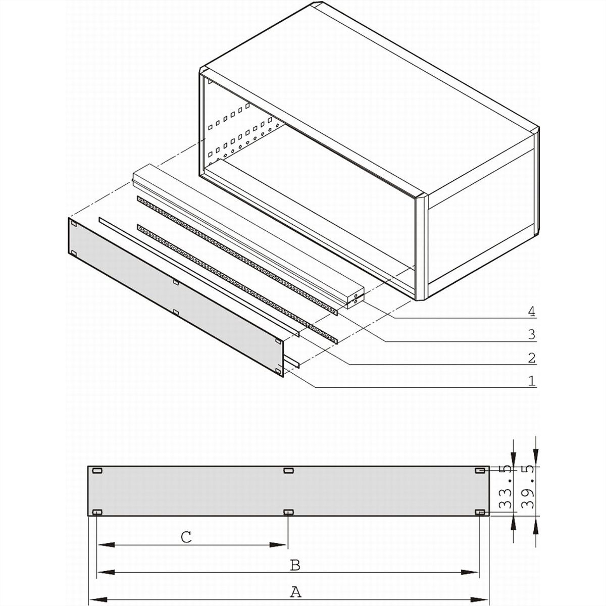 SCHROFF Panneau frontal partiel CEM 1 U - PANNEAU FRONTAL PARTICULIER HF 1U 84TE