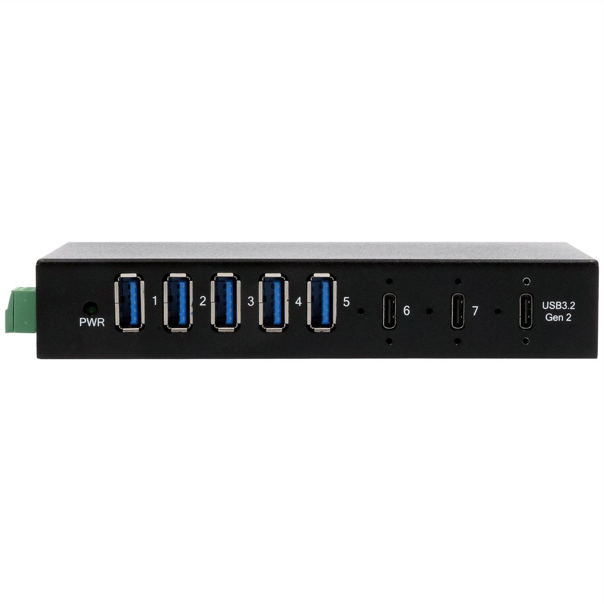 EXSYS EX-12297HMS HUB métallique 7 ports USB 3.2 Gen 2x1, 2x USB-C et 5x USB-A 3.2 Gen 1, pour table, mur et rail DIN