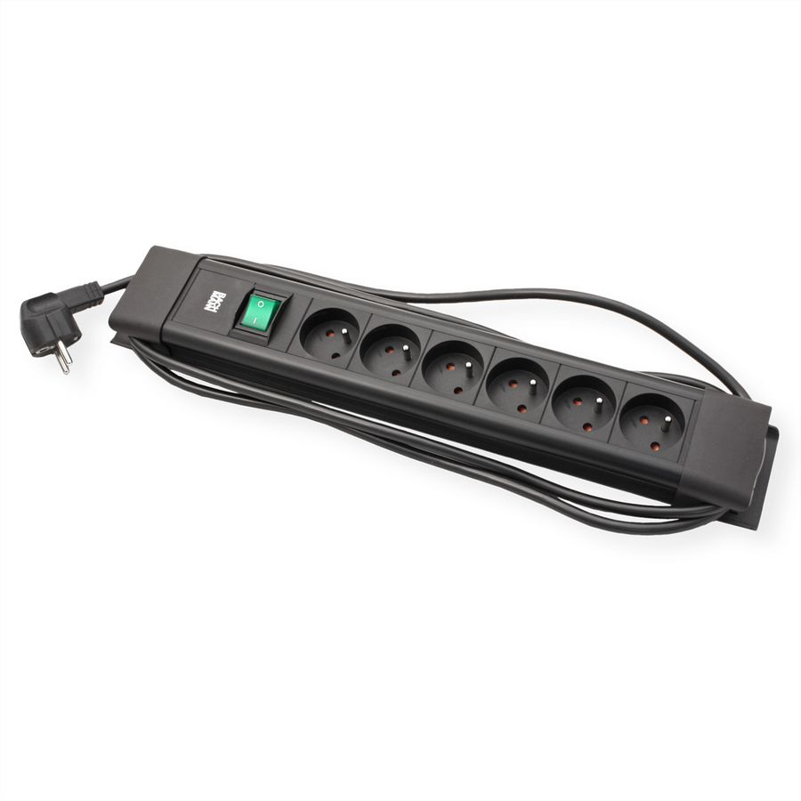 BACHMANN CONNECTUS 6xUTE , 1xinterrupteur 2,0m CEE7/7 noir