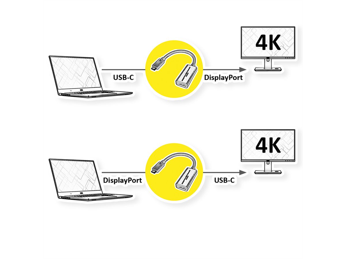 ROLINE Câble adaptateur USB type C - DisplayPort, v1.2, M/F, bidirectionnel, 0,2 m