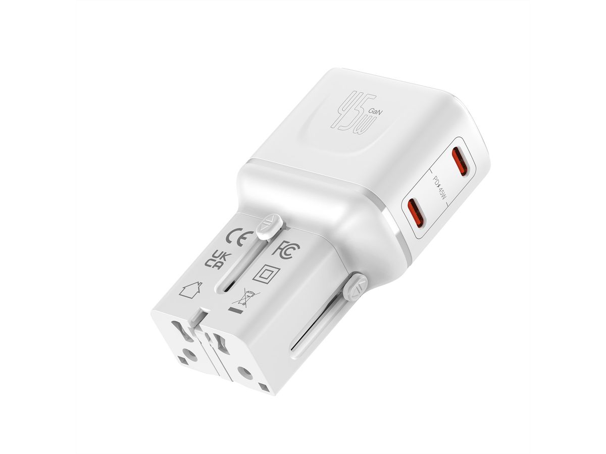 VALUE Chargeur de voyage, EU/UK/US, 2 ports USB C, 45 W