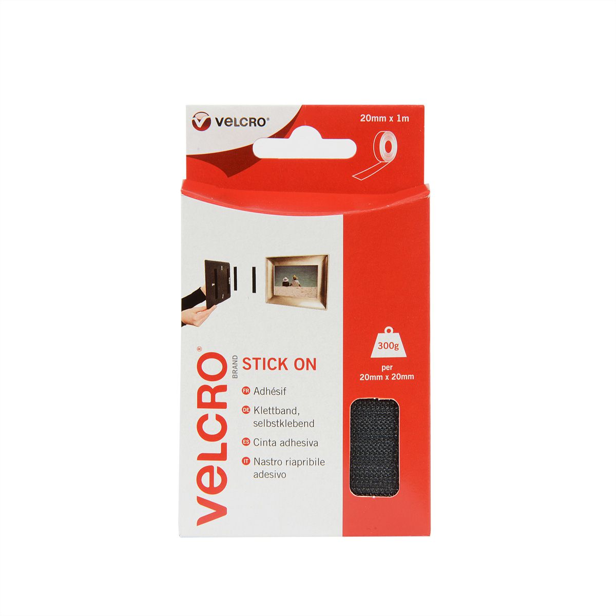 VELCRO® Bande 20mmx1m noir, crochets & velours autocollants