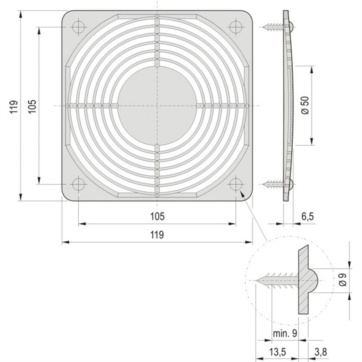 Grille de protection SCHROFF, plastique, à visser