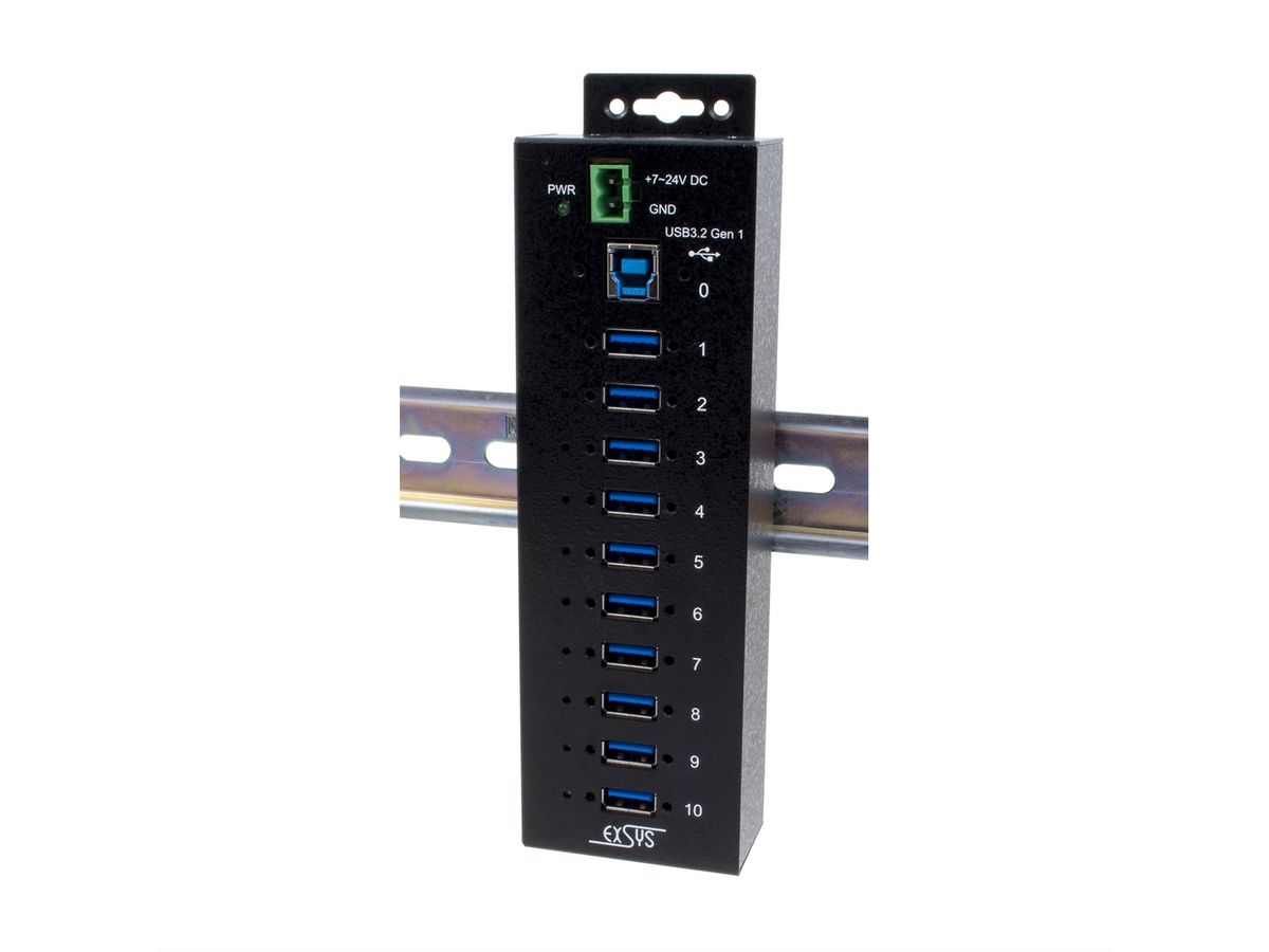 EXSYS EX-1580SHMVS Hub USB 3.2 Gen 1 métallique à 10 ports, géré, partageable en réseau, protection ESD 15 kV
